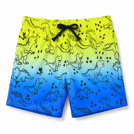 Kids Green to Blue Dinosaur Print Swim Shorts