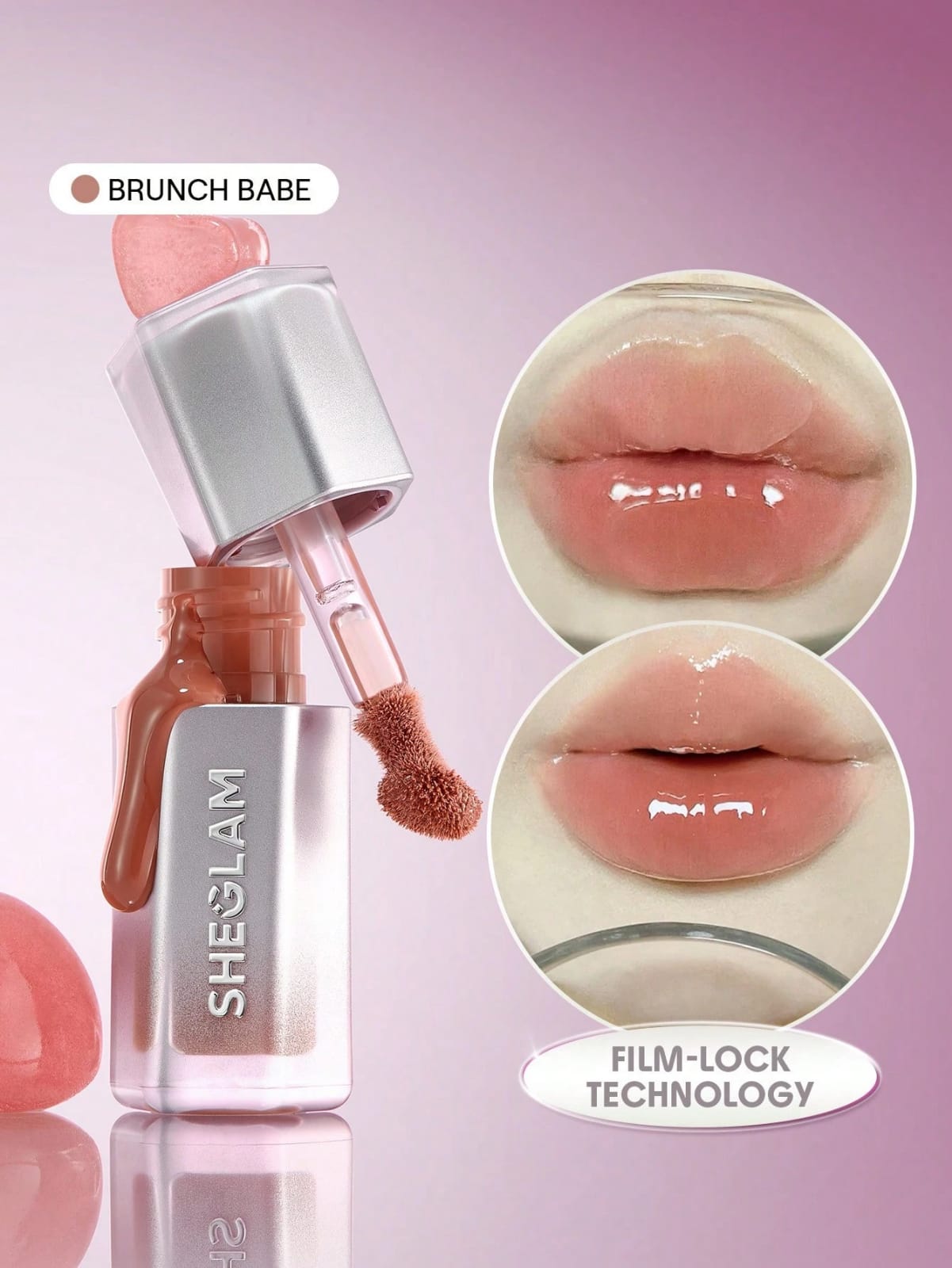 SHEGLAM Film-Lock Lip Gloss Set – Glossy Lip Color – Strawberry Milk, High Key, Brunch Babe & Make It Pop