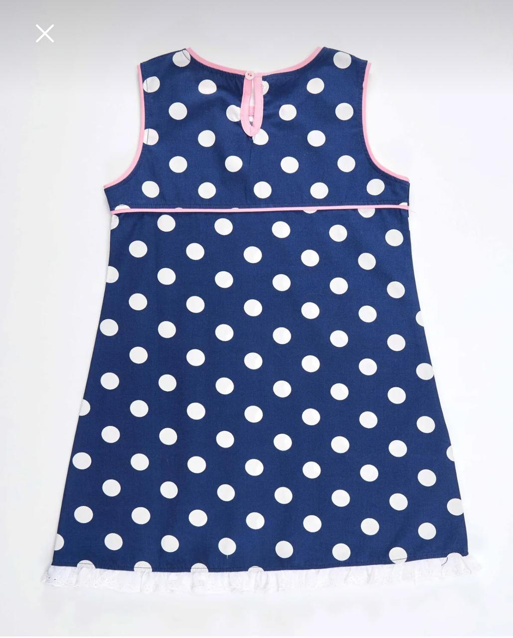 Girls’ Denokids Navy Polka Dot Cat Dress – 100% Cotton Sleeveless Summer Dress