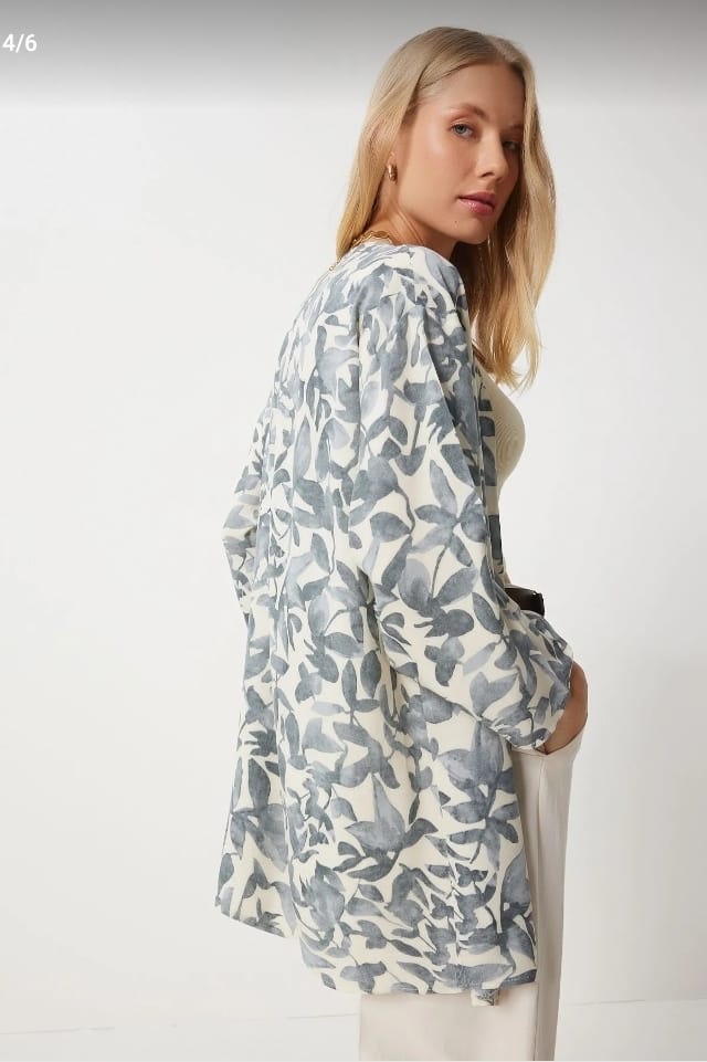 Women’s Grey Floral Open Front Kimono – Trendyol Lightweight Longline Cardigan