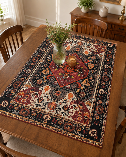 Bohemian Red Black Floral Geometric Table Cover 90 x 140 cm