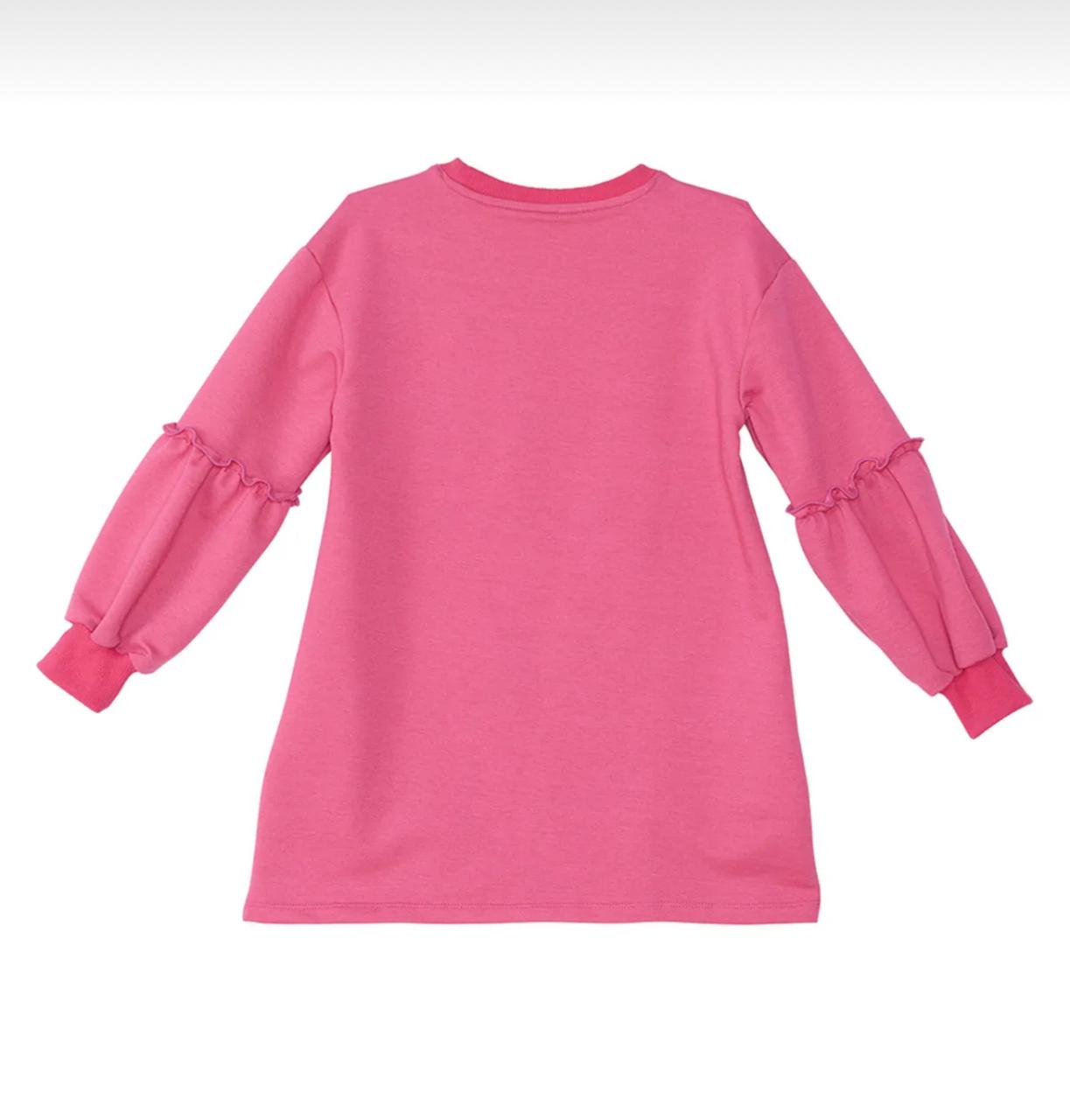 Girls Pink Cartoon Animal Print Dress – Long Sleeve Casual Kids Dress – Cute Everyday Outfit