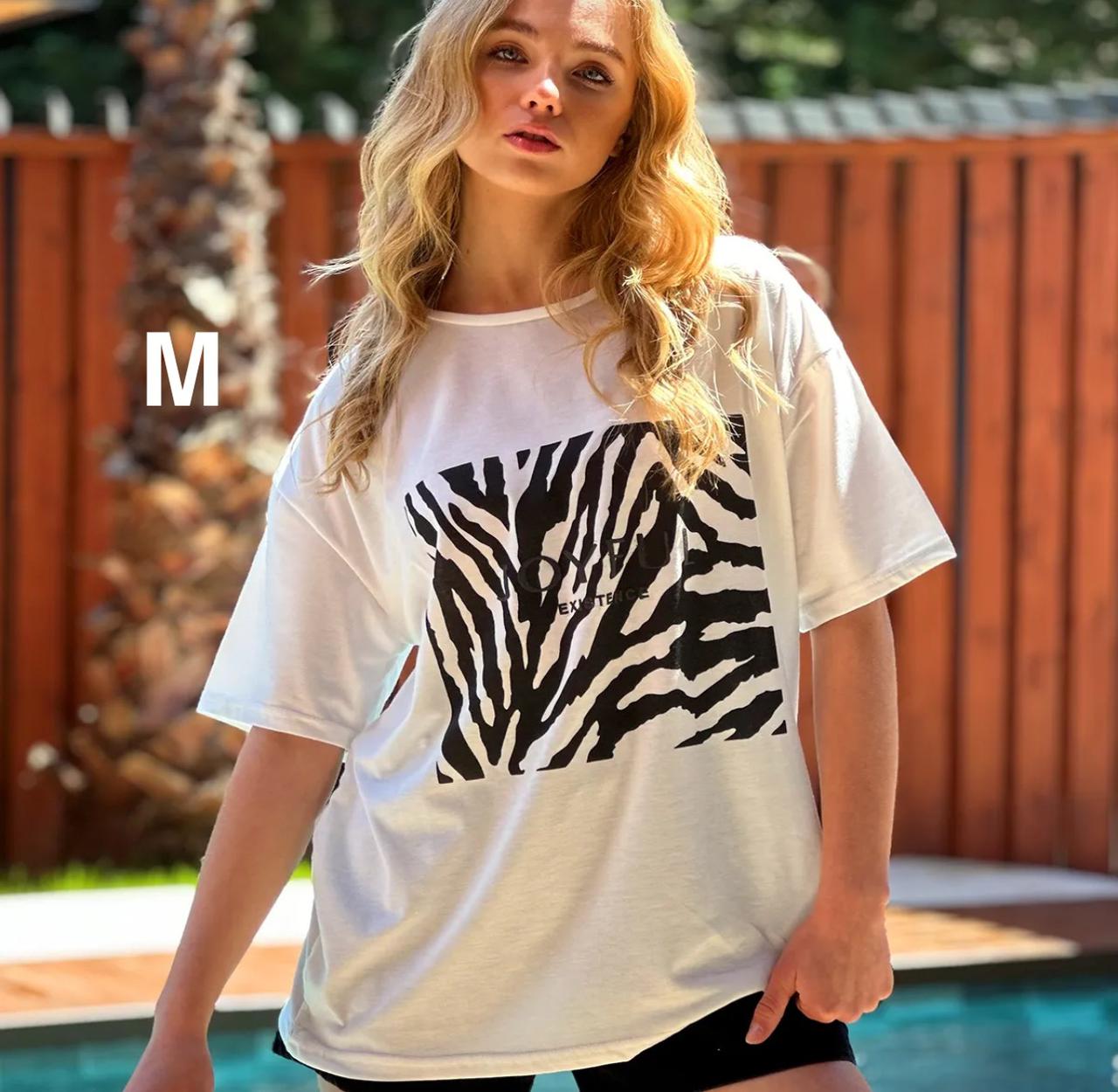 Women’s White Zebra Graphic Cotton T-Shirt, Casual Short Sleeve Printed Top