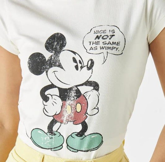 Women’s Splash Mickey Graphic T-Shirt – White Cotton Short Sleeve Casual Top