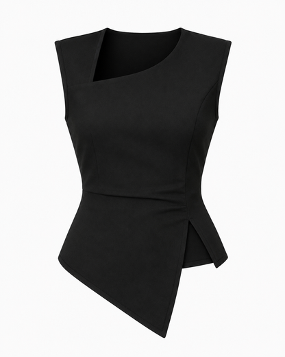 Black Asymmetric Sleeveless Top – Fast Delivery in 5 Days