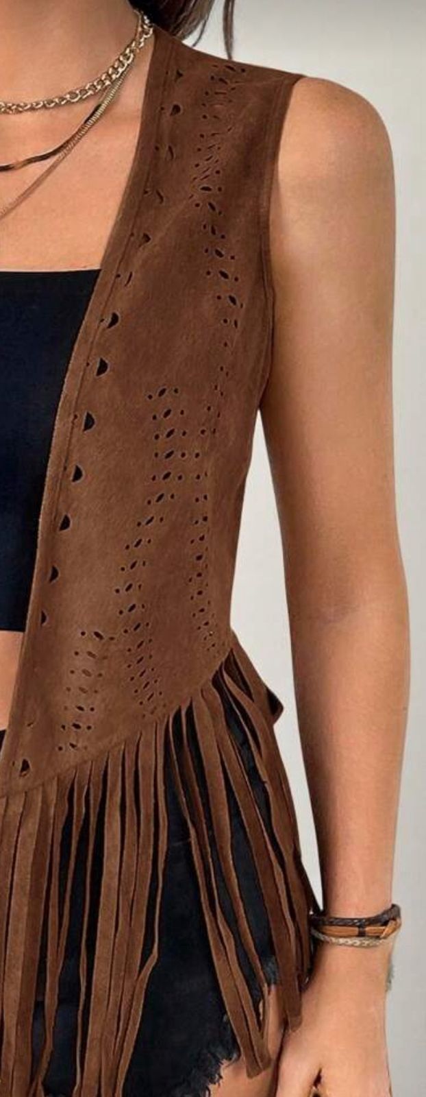Women’s Fringe Suede Vest – Sleeveless Open Front Western Style Tassel Cardigan – Boho Festival Layering Piece