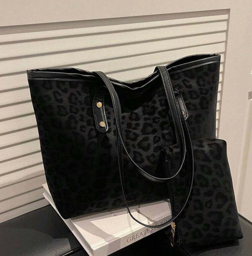 SHEIN Women’s Black Leopard Print Tote Bag – Large Shoulder Bag With Pouch, SHEIN Fast Delivery in 5 Days