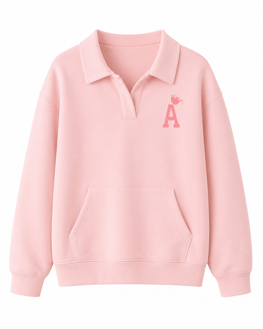 Women’s Pink Letter Print Drop Shoulder Sweatshirt with Front Pocket