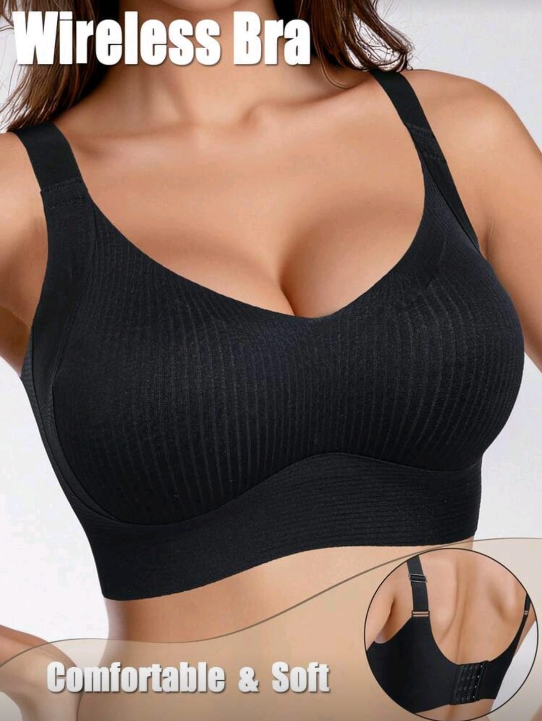 Womenâ€™s Seamless Ribbed Sports Bra â€“ Black Wireless Support Workout Top