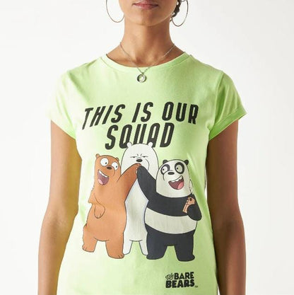 Women’s Splash We Bare Bears Graphic T-Shirt – Green Cotton Short Sleeve Casual Top