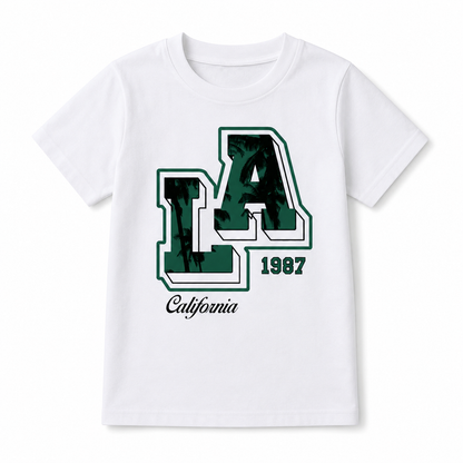 Boys White Graphic T-Shirt – LA 1987 California Print