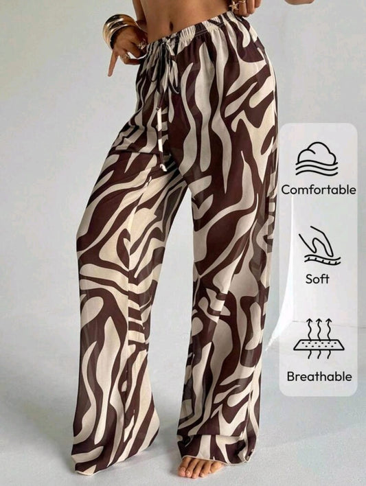 SHEIN Women Brown Abstract Wide Leg Pants