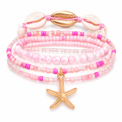 Beach Shell & Starfish Bracelet Set – Pink Beaded Jewelry, SHEIN Fast Delivery in 5 Days