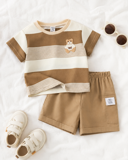 Boys Brown Striped T-Shirt and Shorts Set – SHEIN Fast Delivery in 5 Days