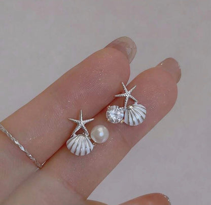 SHEIN Shell Starfish Earrings – Beach Style Pearl & Crystal Drop Earrings, Fast Delivery in 5 Days
