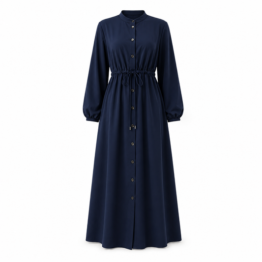 Navy Button Front Maxi Dress – L Size, SHEIN Fast Delivery in 5 Days