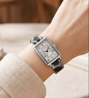 Women’s Rectangular Quartz Watch with Printed Strap