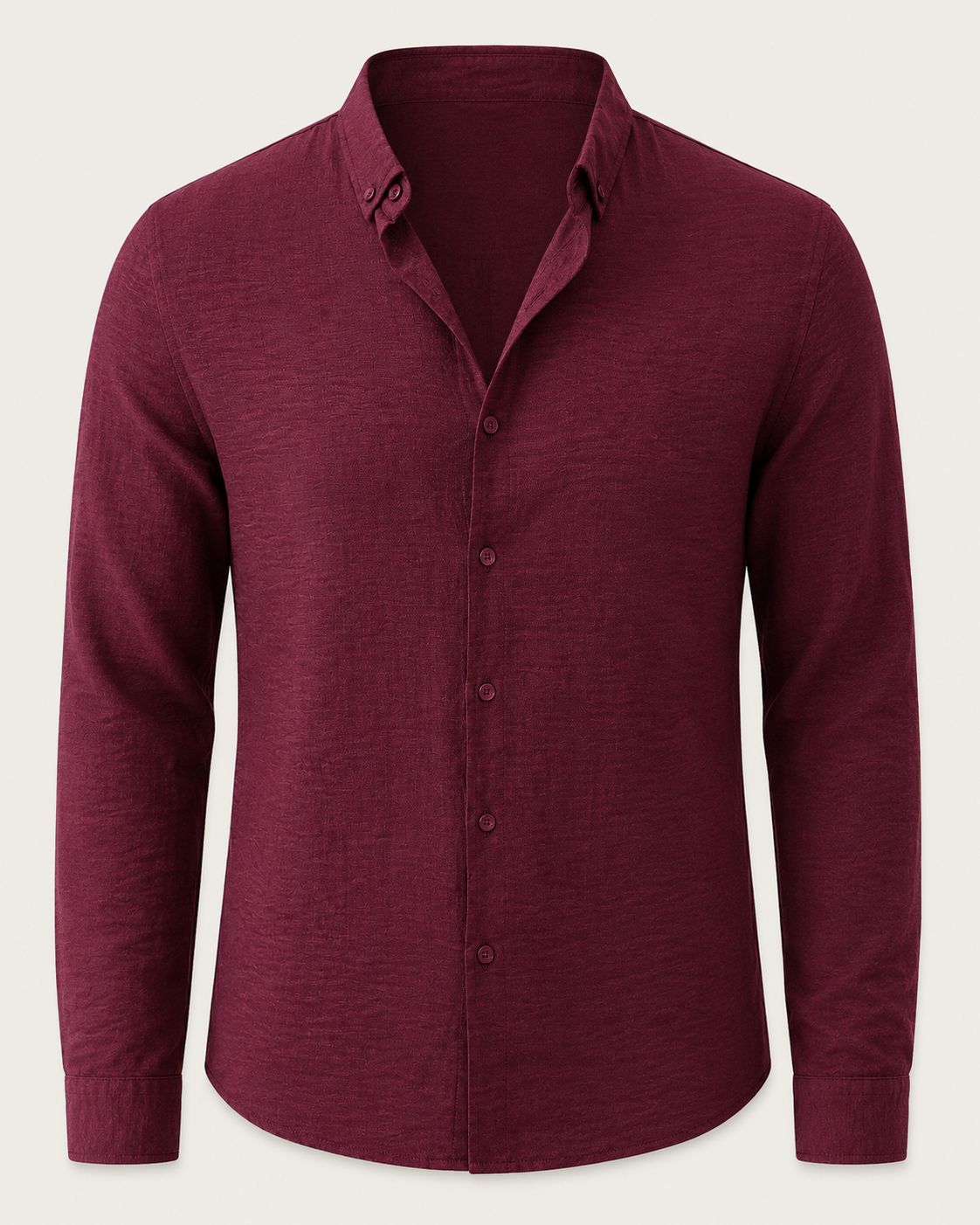 Men’s Burgundy Long Sleeve Button Up Shirt – Casual Slim Fit Collared Shirt