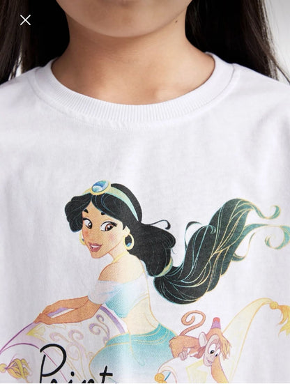 Defacto Girls White Princess Print Crop T-Shirt 13-14Y