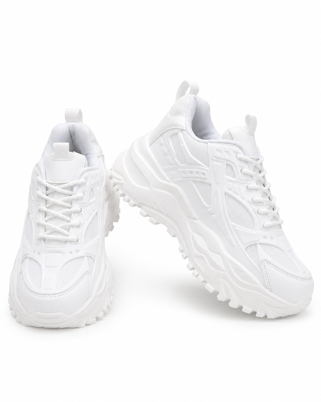 SHEIN Women White Chunky Platform Lace-Up Sneakers