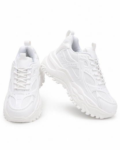 SHEIN Women White Chunky Platform Lace-Up Sneakers