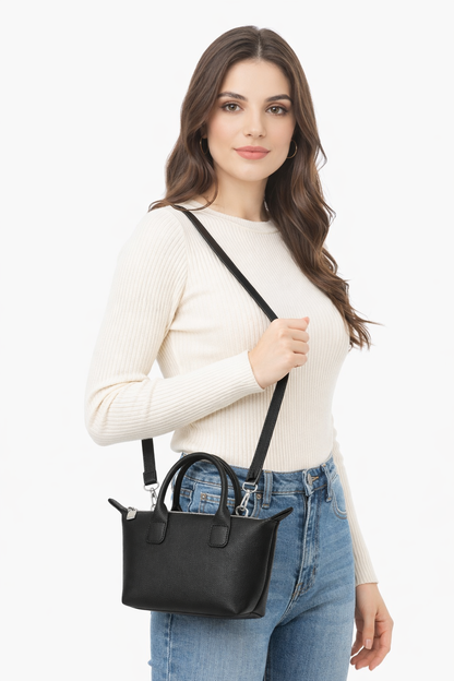 Dark Brown &black Mini Top Handle Crossbody Bag – Women’s Structured Everyday Handbag with Adjustable Strap