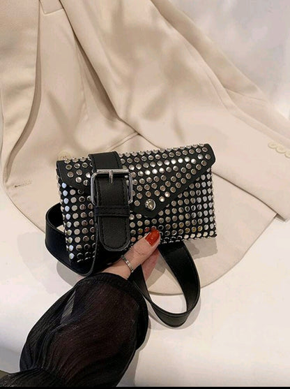 SHEIN Fast Delivery Women’s Black Studded Belt Bag