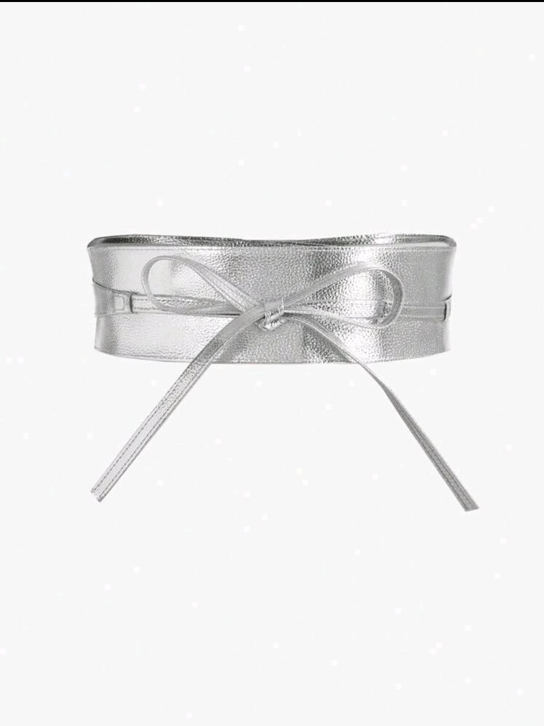 Silver Metallic Bow Tie Waist Belt for Women
