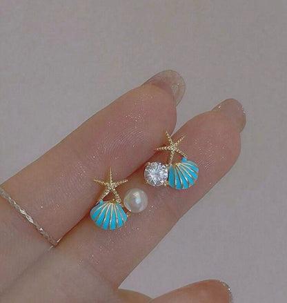 SHEIN Shell Starfish Earrings – Beach Style Pearl & Crystal Drop Earrings, Fast Delivery in 5 Days