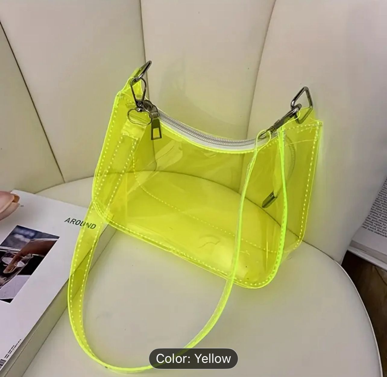 Transparent Neon Shoulder Bag, Jelly PVC Mini Hobo Bag with Detachable Strap