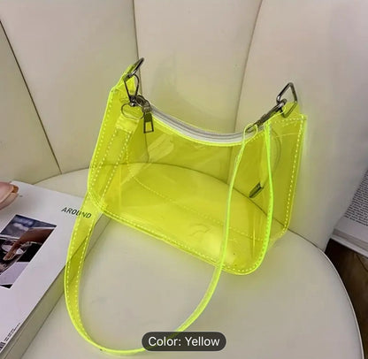 Transparent Neon Shoulder Bag, Jelly PVC Mini Hobo Bag with Detachable Strap