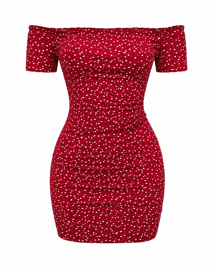 Burgundy Off Shoulder Polka Dot Mini Dress for Women
