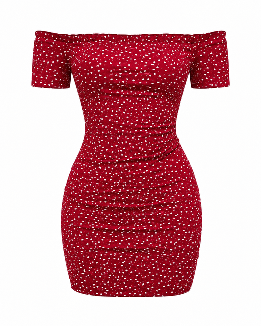 Burgundy Off Shoulder Polka Dot Mini Dress for Women
