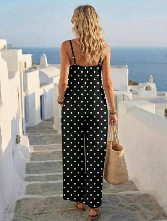SHEIN Fast Delivery Black Polka Dot Wide Leg Jumpsuit