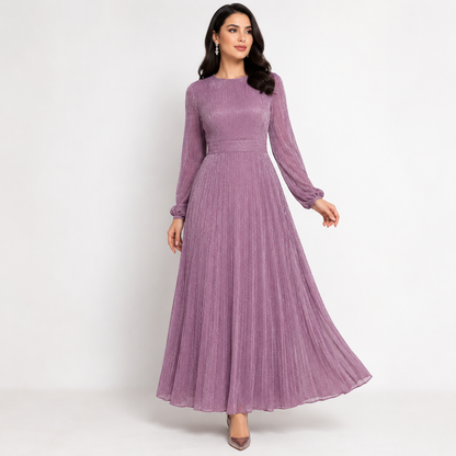 SHEIN Modest Lavender Pleated Maxi Dress – Long Sleeve Elegant Evening Dress, SHEIN Fast Delivery in 5 Days