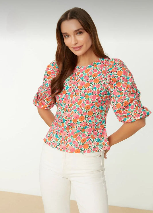 Women’s Multicolor Floral Puff Sleeve Blouse – Plus Size Friendly Casual Summer Top
