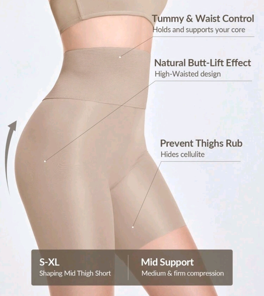 High Waisted Mid-Thigh Shapewear Shorts for Women – Tummy Control & Butt Lifting Body Shaper