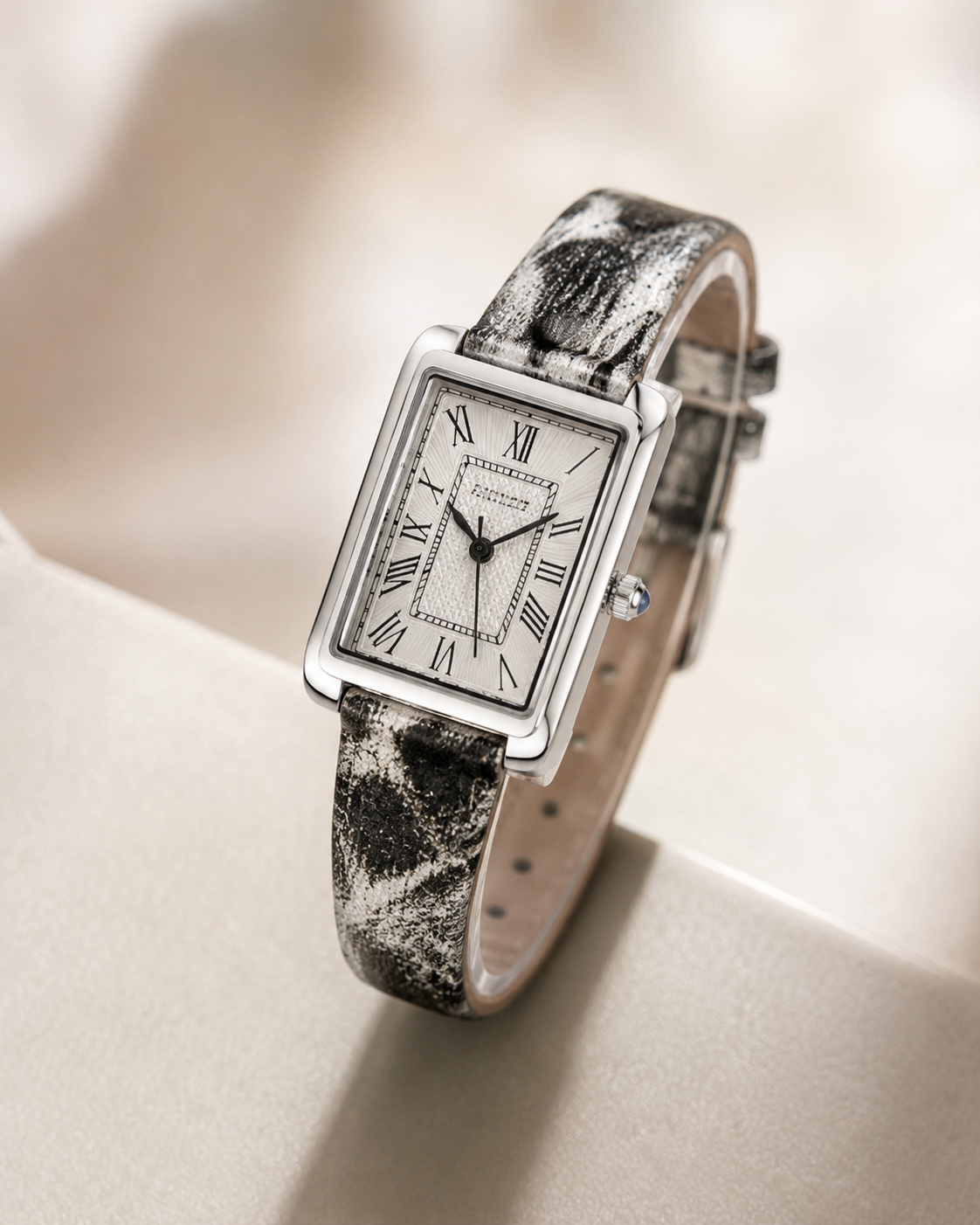Women’s Rectangular Quartz Watch with Printed Strap