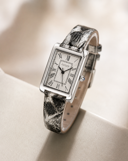Women’s Rectangular Quartz Watch with Printed Strap