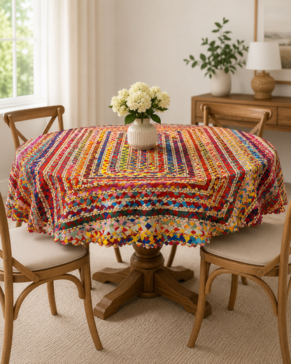 Bohemian Round Multicolor Braided Table Cover 152 cm