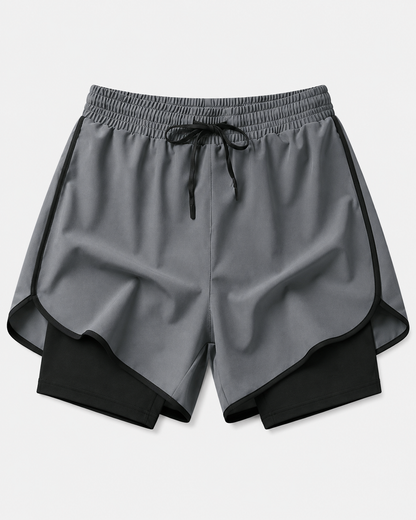 Men’s Grey 2-in-1 Sports Running Shorts