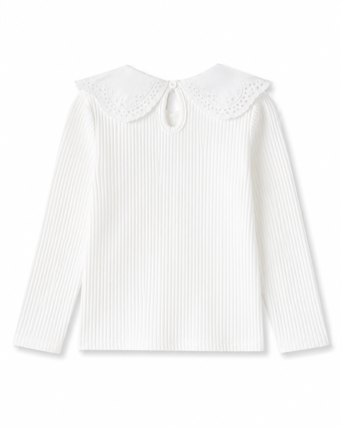 SHEIN Kids White Ribbed Lace Collar Top – Long Sleeve Elegant Girls T-Shirt, SHEIN Fast Delivery in 5 Days