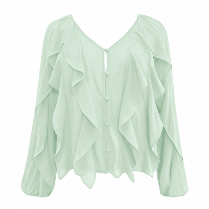 Mint Green Ruffle Front Chiffon Blouse