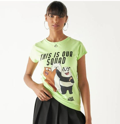 Women’s Splash We Bare Bears Graphic T-Shirt – Green Cotton Short Sleeve Casual Top