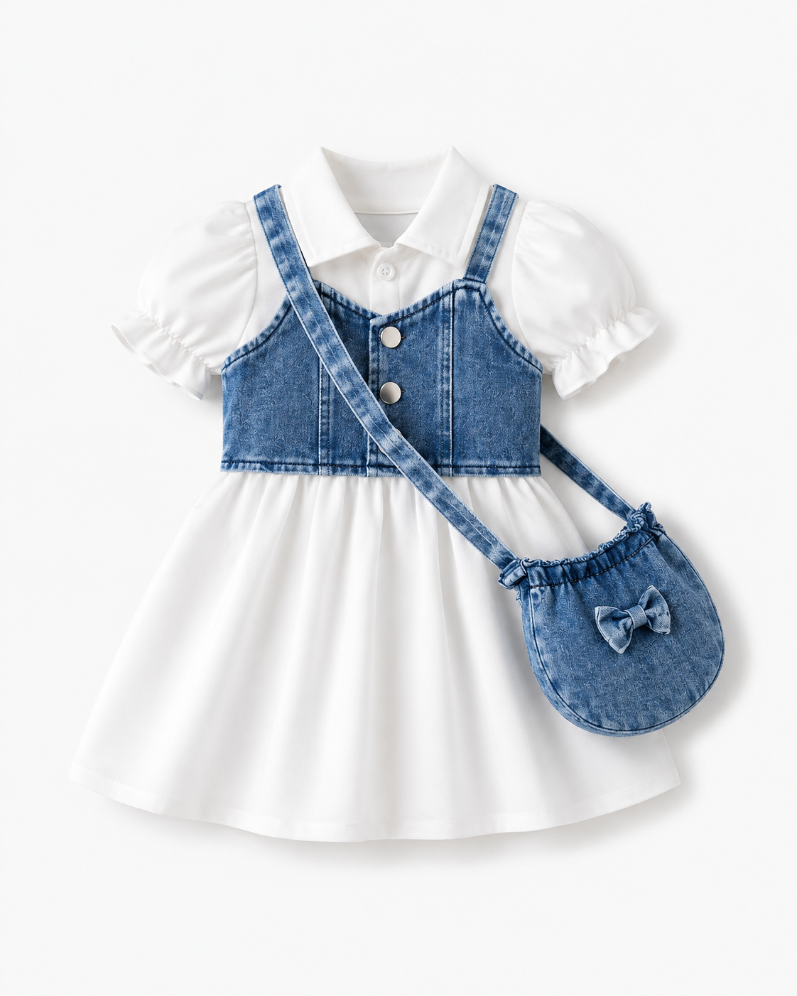 Girls White and Denim Dress with Mini Bag – SHEIN Fast Delivery in 5 Days