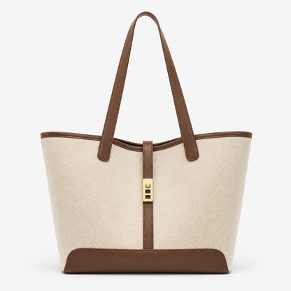 SHEIN Women’s Beige Canvas Tote Bag – Brown Trim Shoulder Bag, SHEIN Fast Delivery in 5 Days
