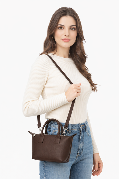 Dark Brown &black Mini Top Handle Crossbody Bag – Women’s Structured Everyday Handbag with Adjustable Strap