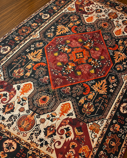 Bohemian Red Black Floral Geometric Table Cover 90 x 140 cm
