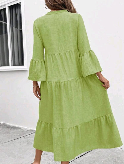 Light Green Tiered Maxi Dress – Casual Button Front Women Long Dress