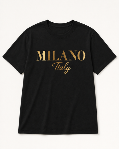 SHEIN Unisex Black Milano Italy Graphic T-Shirt